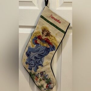 Needlepoint Lands End Angel Monogram SAMANTHA Christmas Stocking Victorian